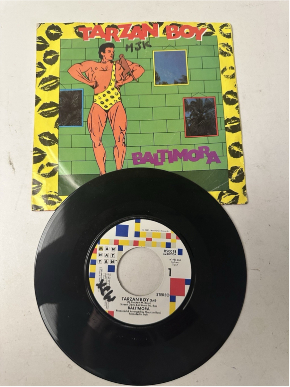 Vintage Baltimora Tarzan Boy 7" 45 RPM Vinyl Record Picture Sleeve Manhattan 198